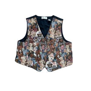 Retro 90s plus sized quilted teddy bear button down vest